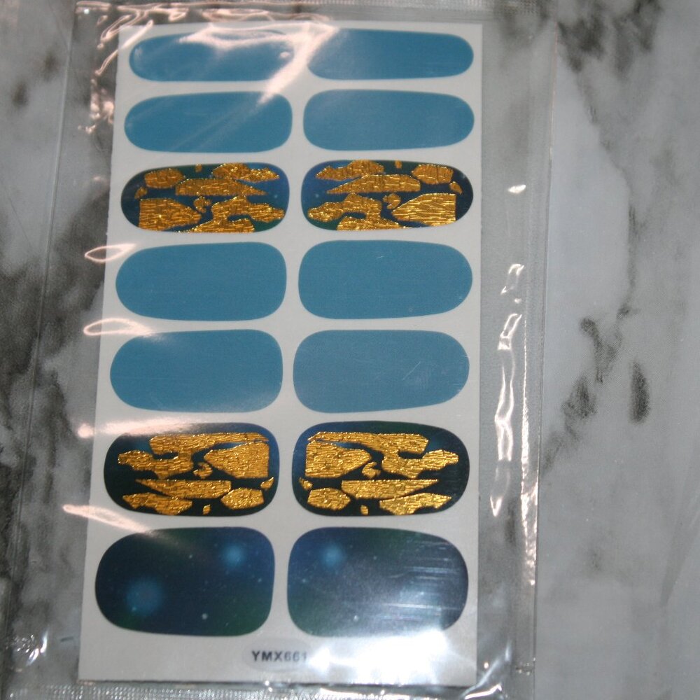 3 for 15 - Nail Wraps Metallic Strips Mixed Design YMX661 Blue Gold